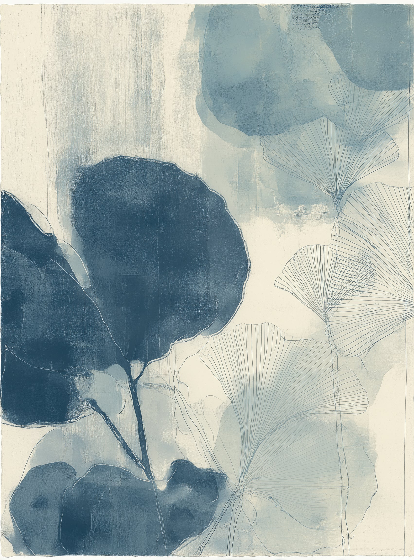 Indigo leaves on cream paper