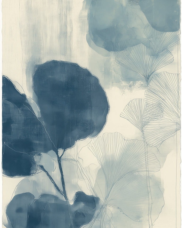 Indigo leaves on cream paper