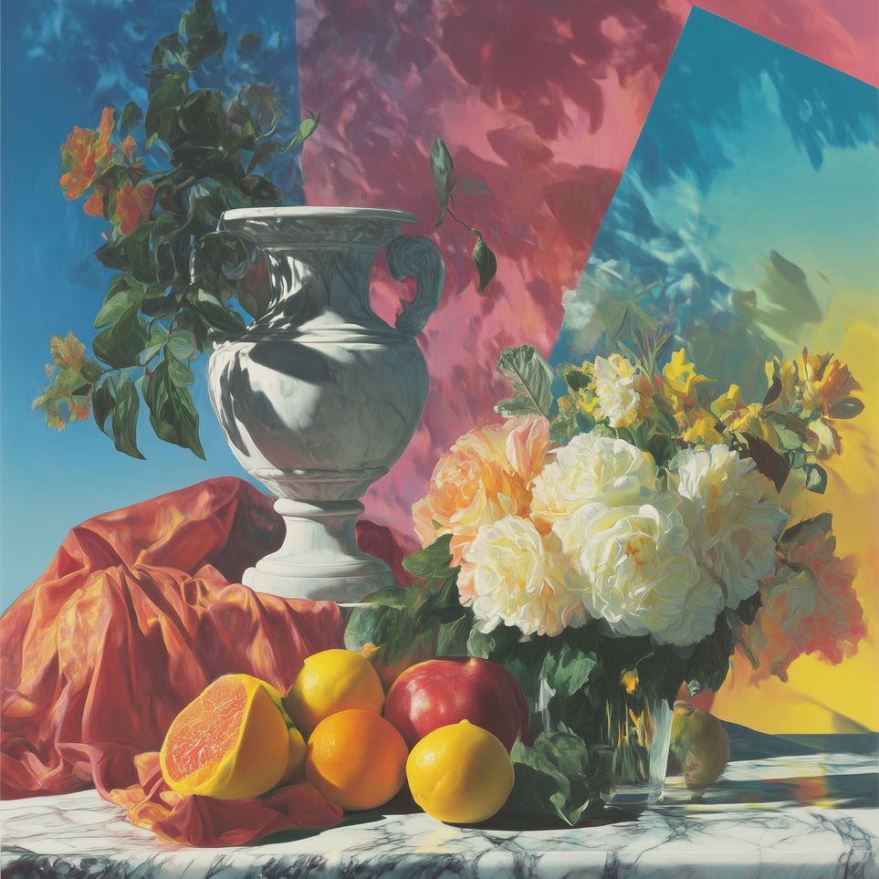 Urn and roses in hard light
