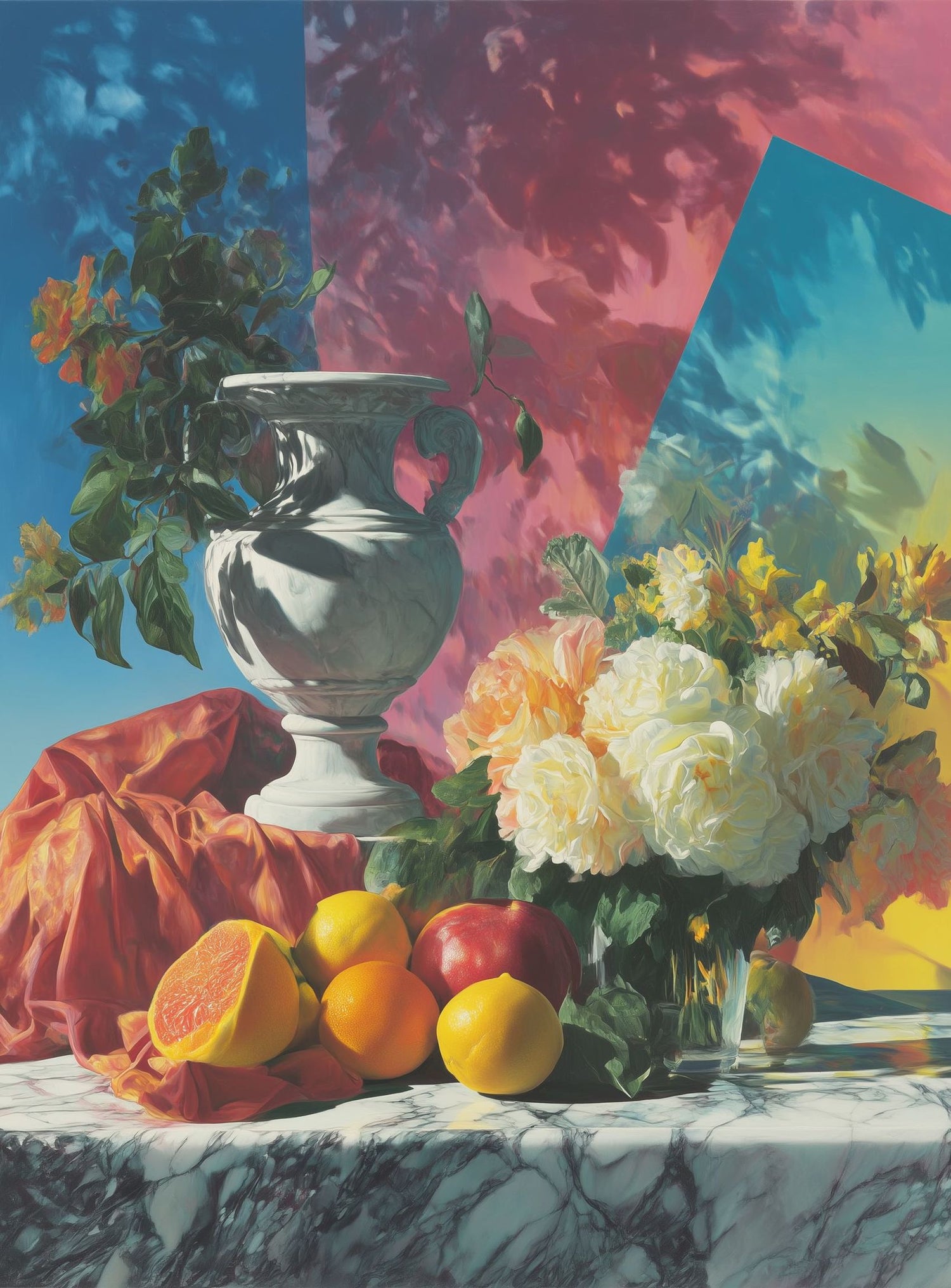 Urn and roses in hard light