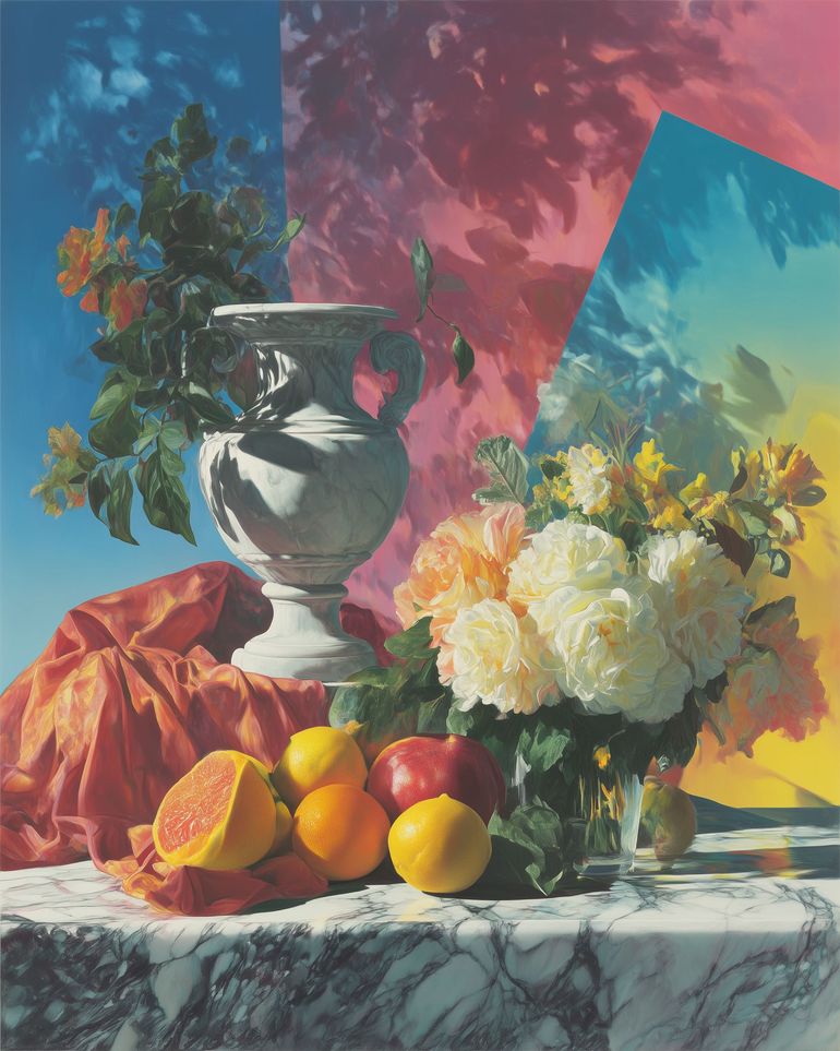 Urn and roses in hard light
