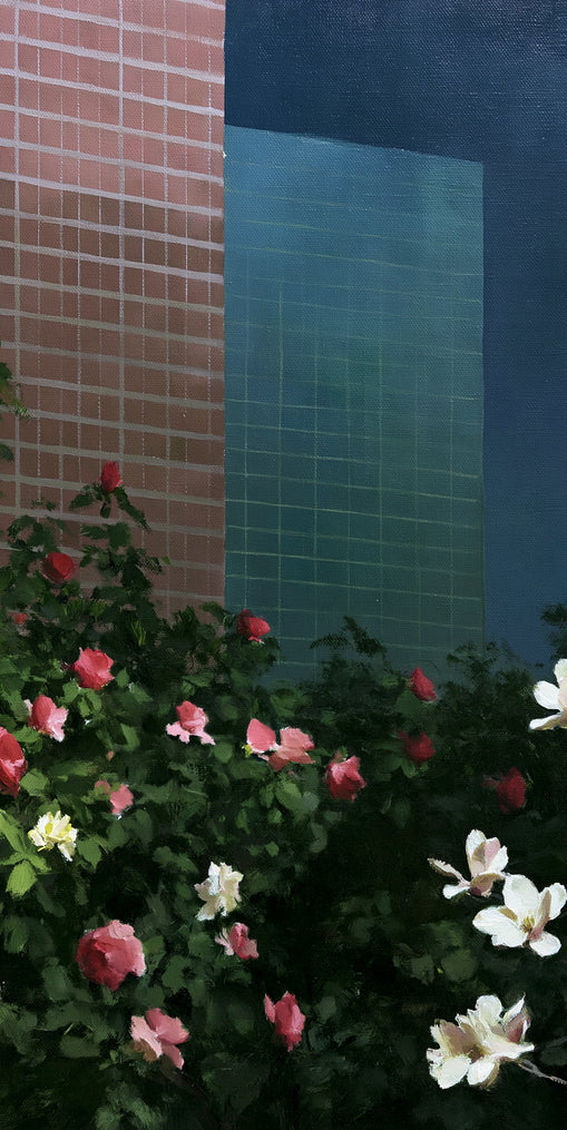 Flowers at the foot of towers