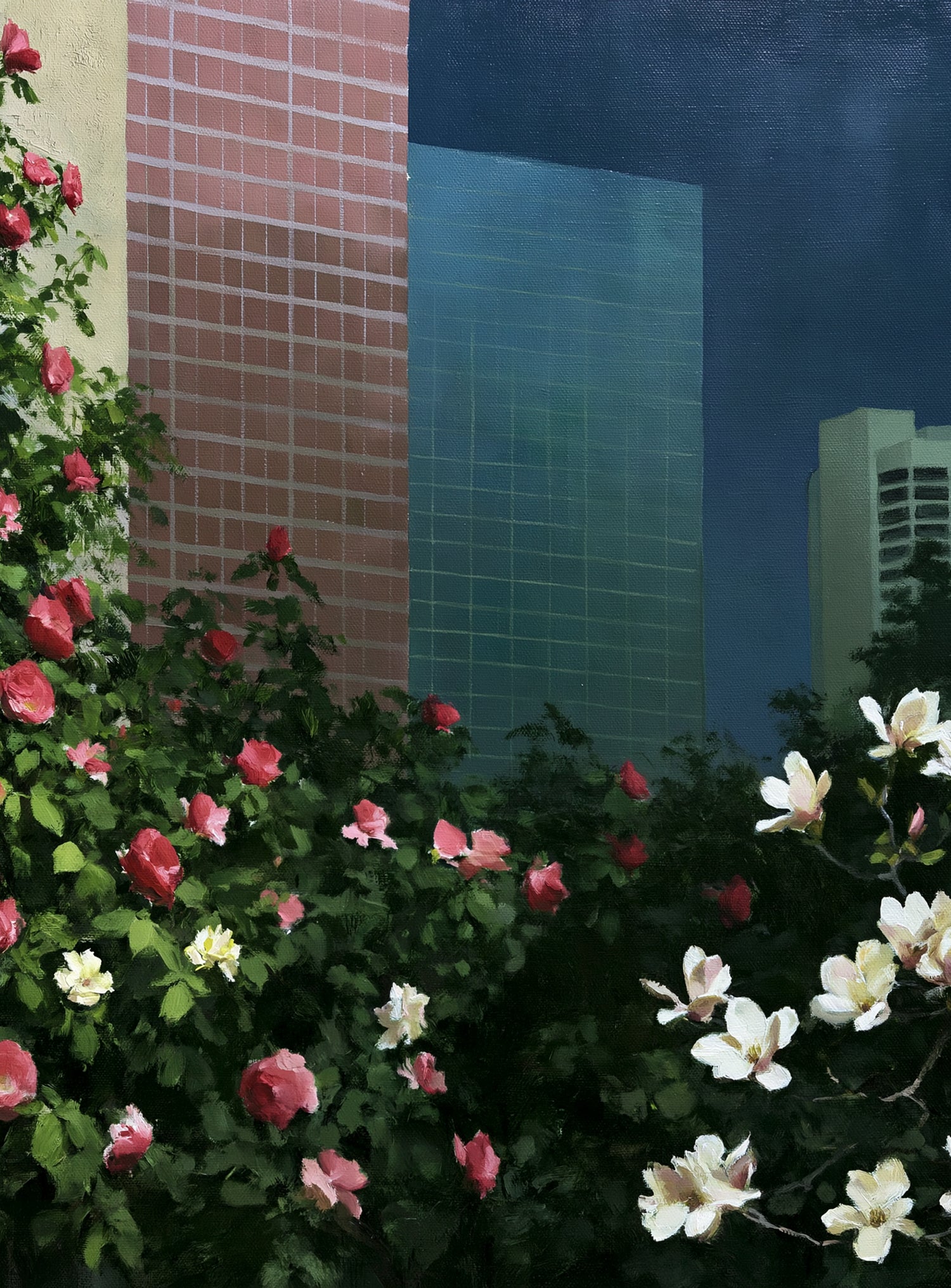 Flowers at the foot of towers