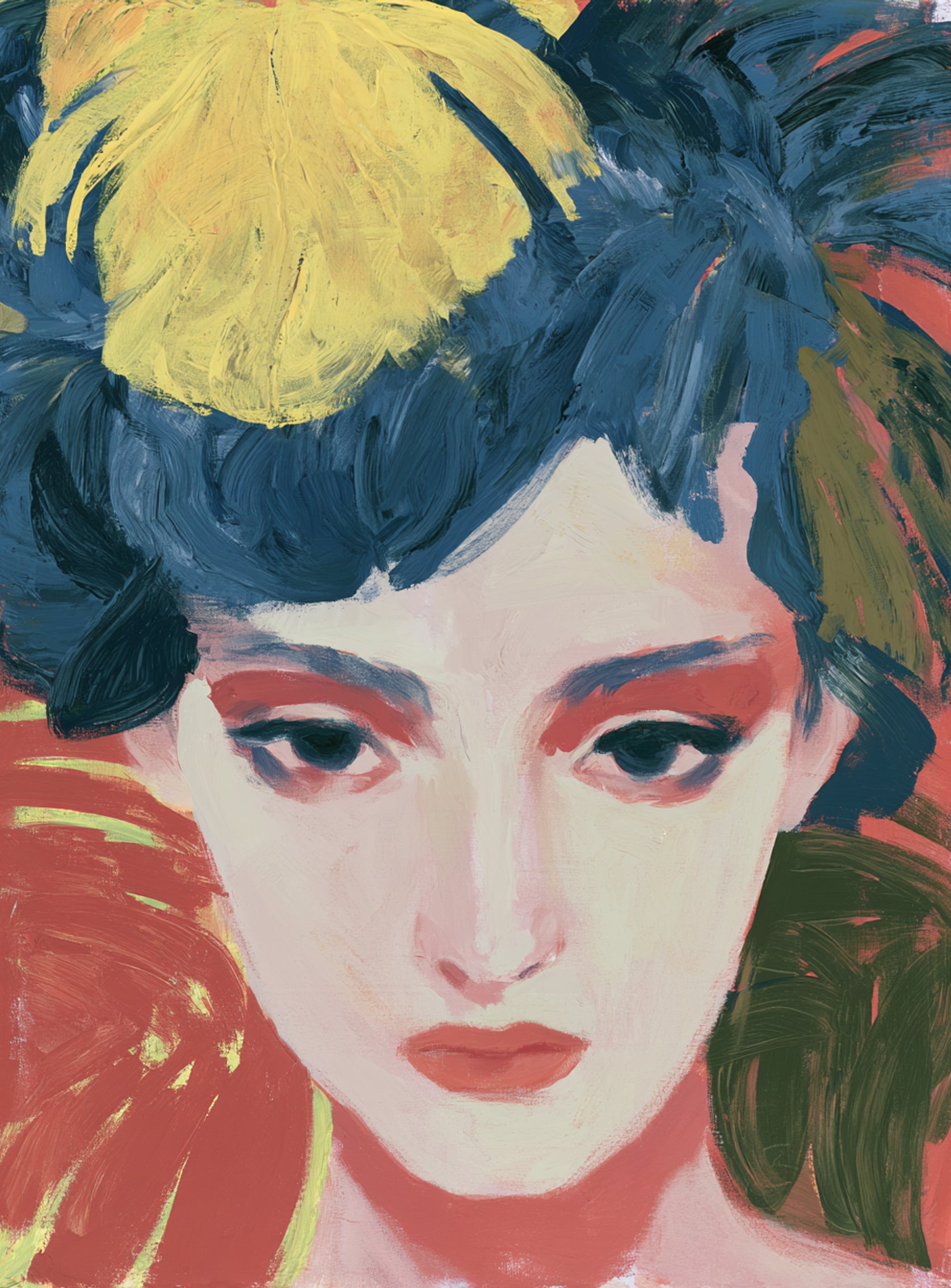 Yellow weight over her gaze