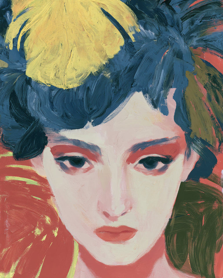 Yellow weight over her gaze