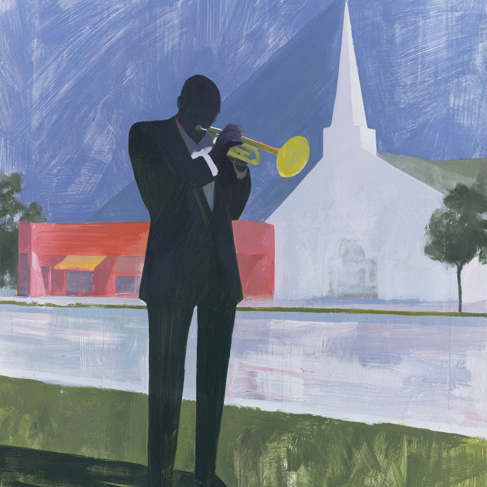 Yellow trumpet before the church