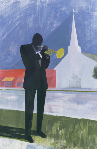 Yellow trumpet before the church