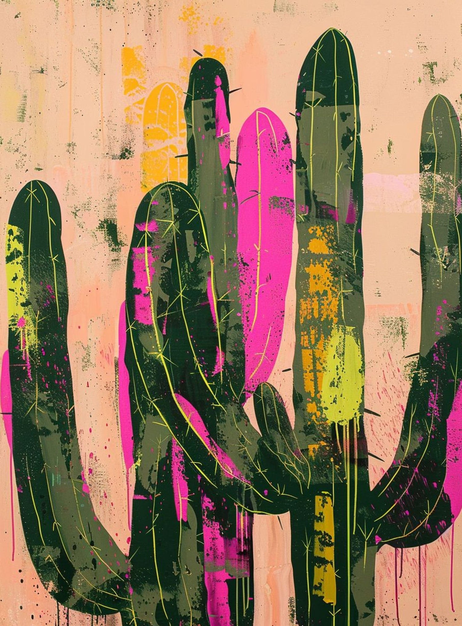 Neon pink on cactus green