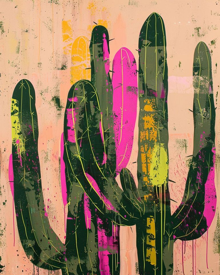 Neon pink on cactus green