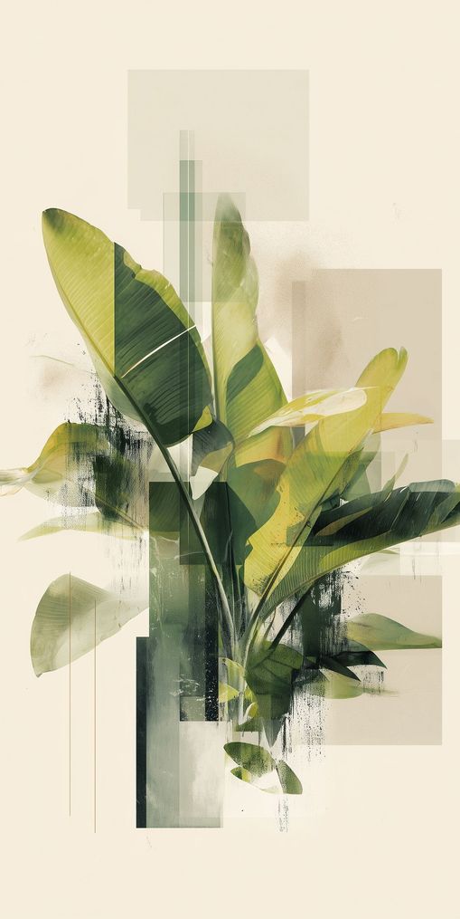 Green leaves among glassy blocks