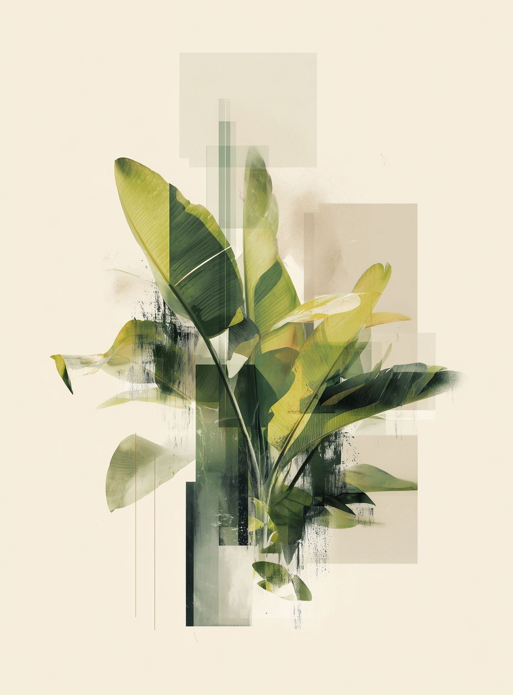 Green leaves among glassy blocks