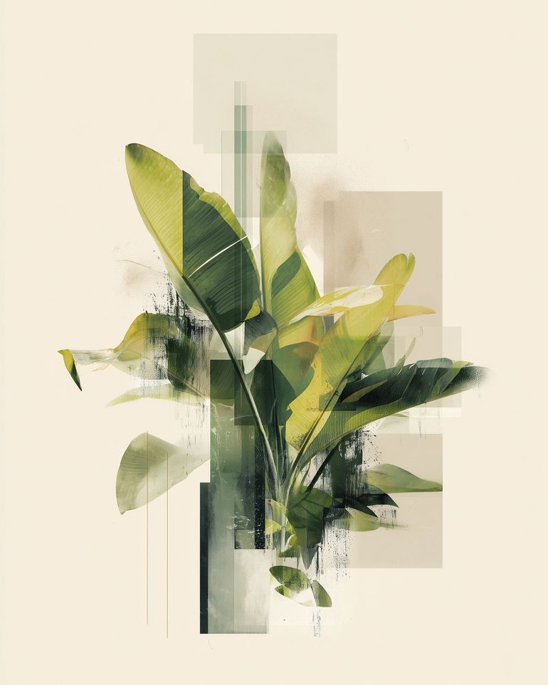 Green leaves among glassy blocks