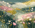 Teal sky over pink meadow