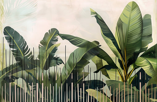 Tropical leaves behind black bars