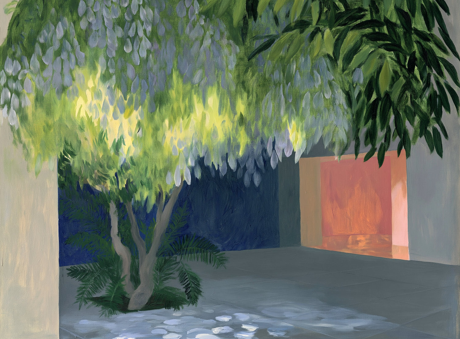 Spotted light under blossoms