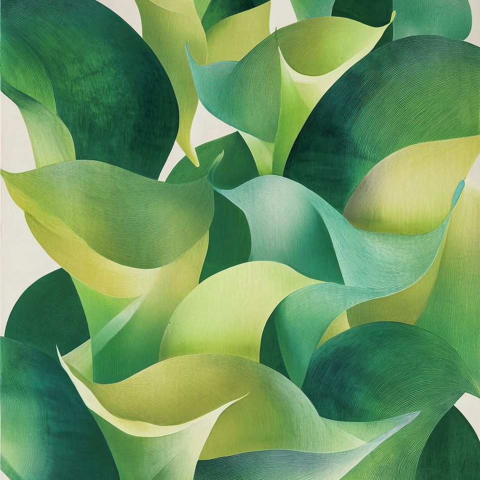 Overlapping curled green leaves
