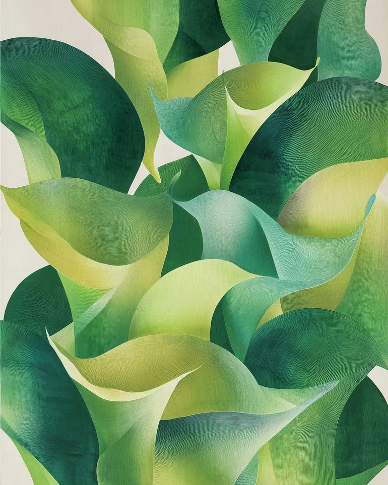 Overlapping curled green leaves