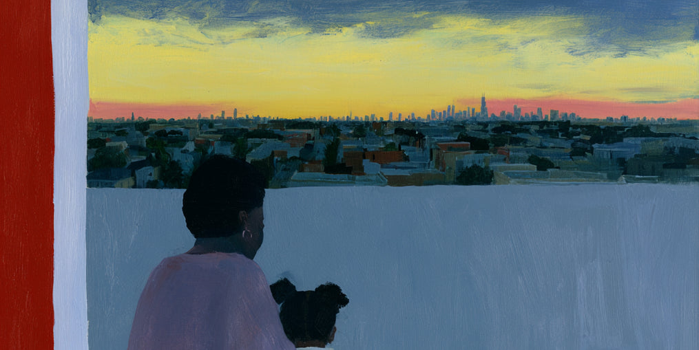City lights beyond the parapet