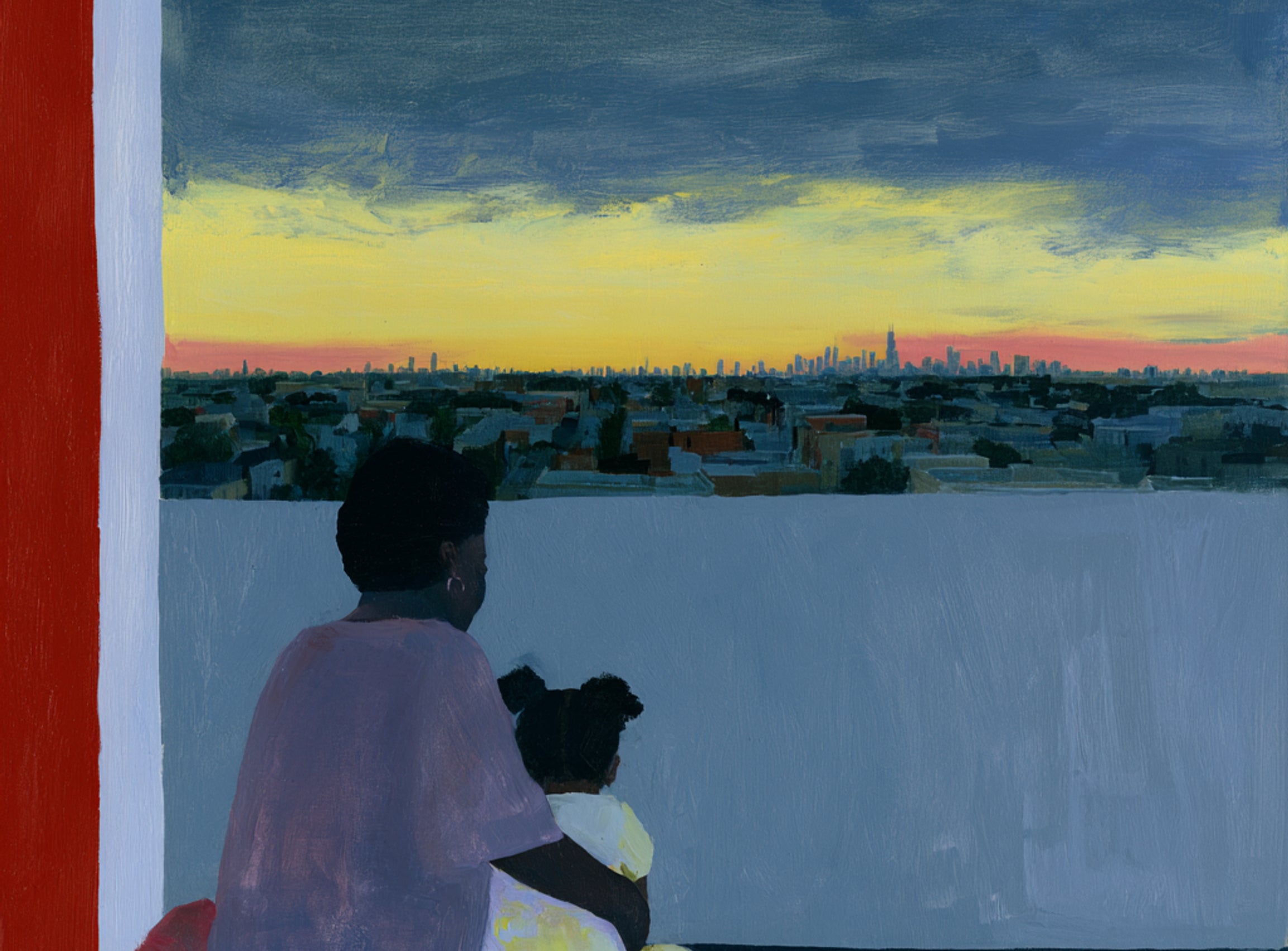 City lights beyond the parapet