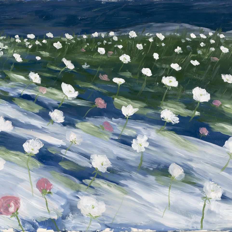 White flowers in wind streaks