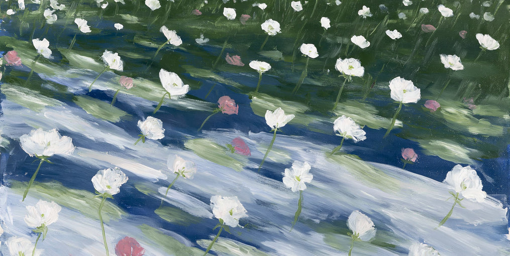White flowers in wind streaks
