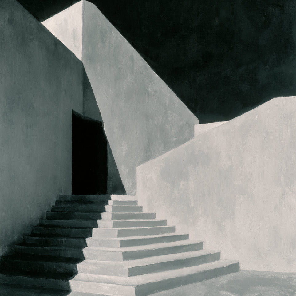 Stairs into the black doorway