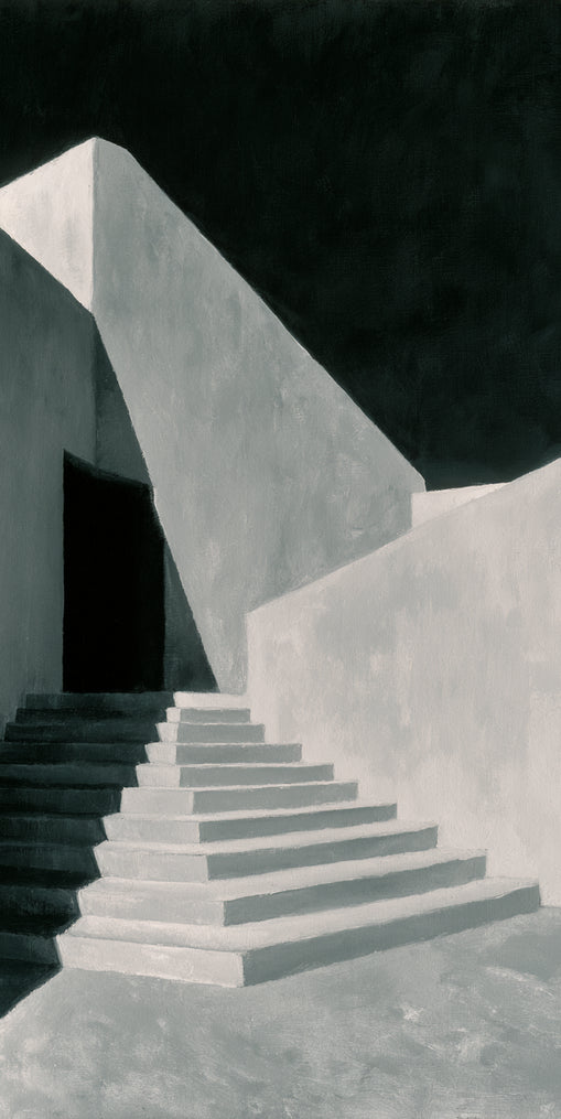 Stairs into the black doorway