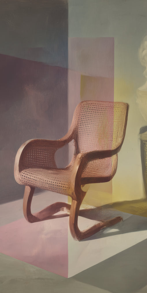 Cane chair within color panes