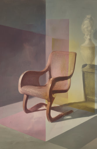 Cane chair within color panes
