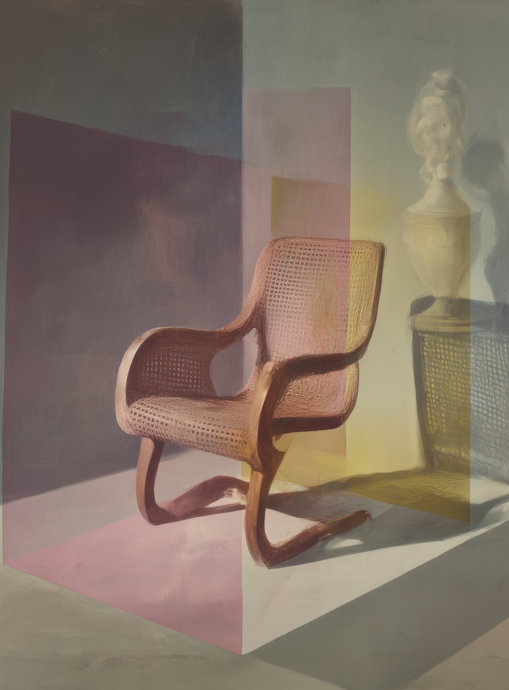 Cane chair within color panes