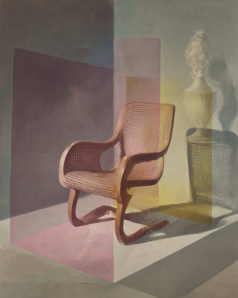 Cane chair within color panes