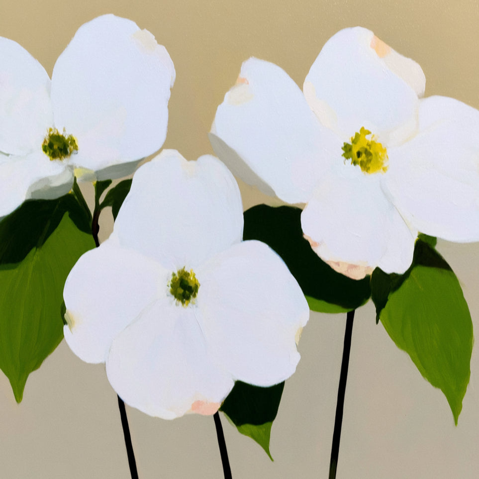 Three white flowers above purple