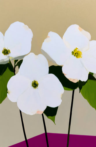 Three white flowers above purple
