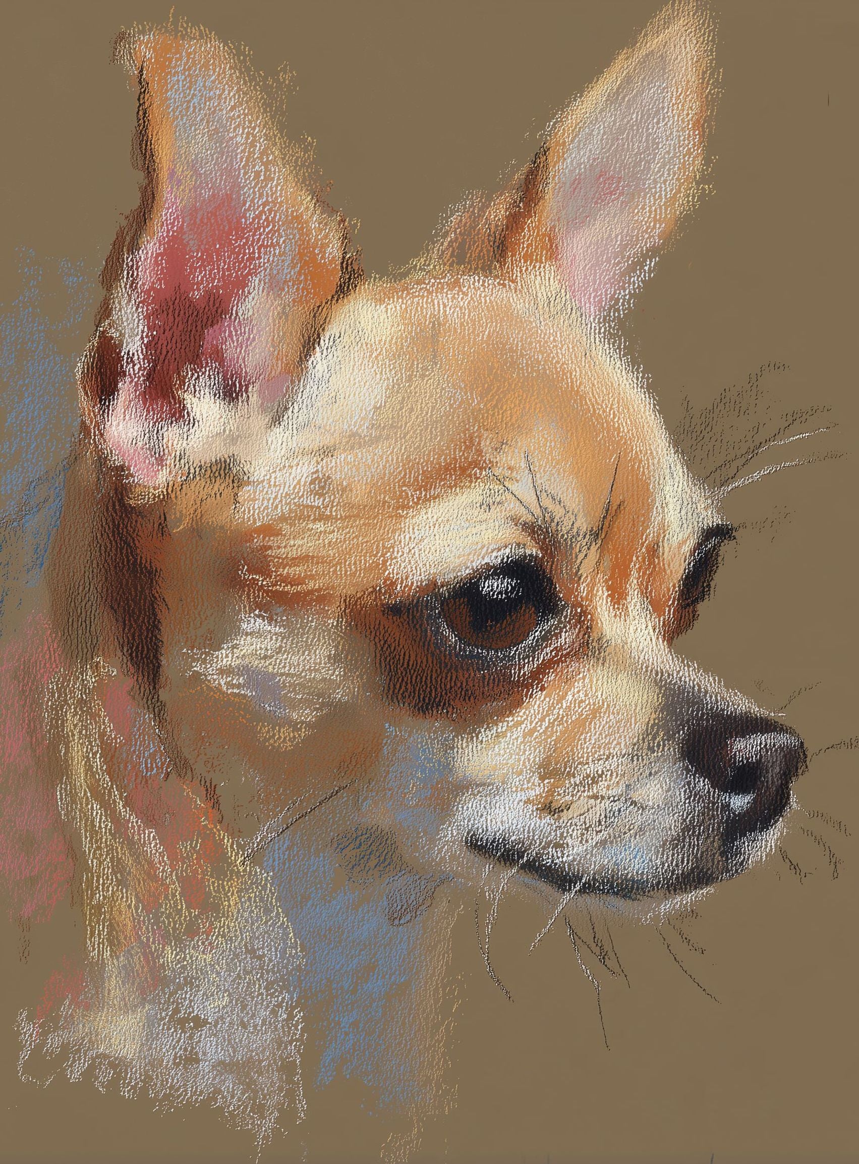 Pastel dog in profile