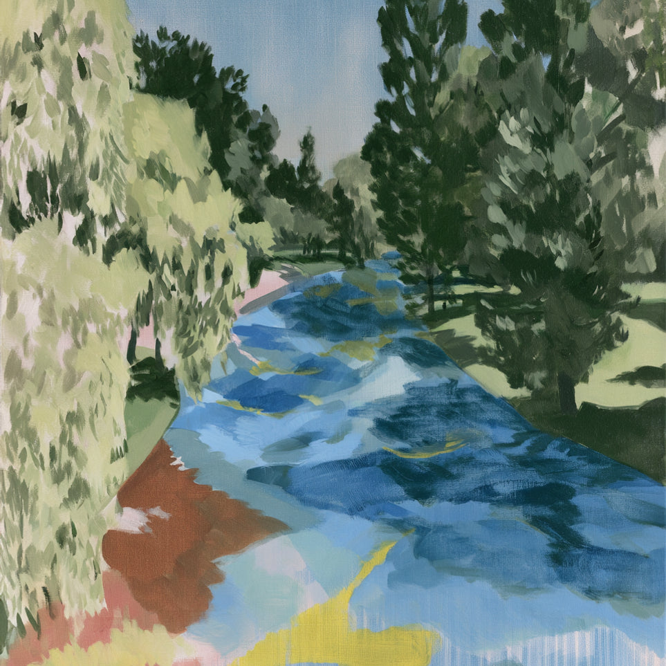 Blue bend under pines