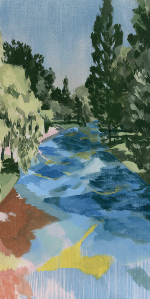 Blue bend under pines