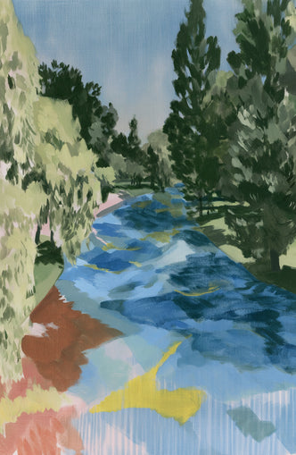 Blue bend under pines