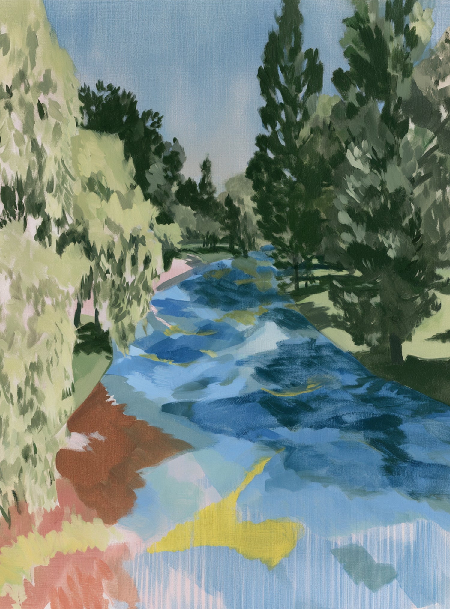 Blue bend under pines