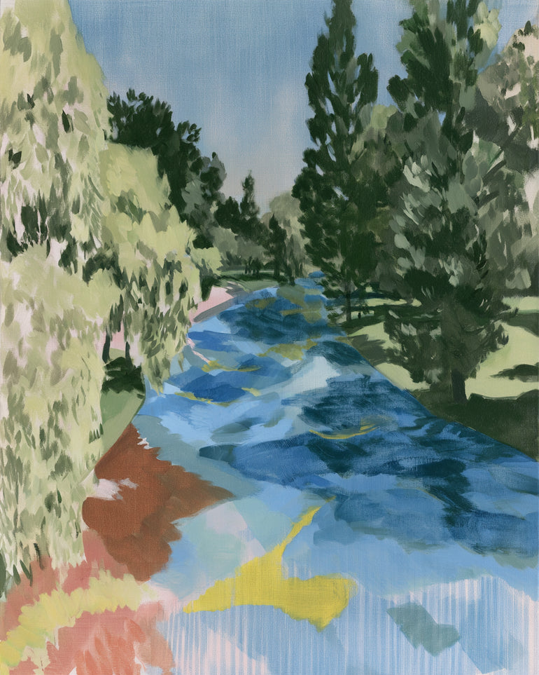 Blue bend under pines
