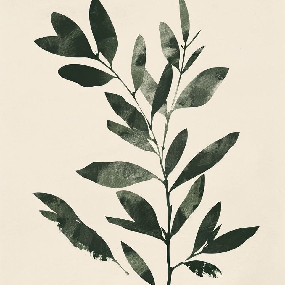 Dark green leaves on cream