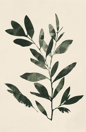 Dark green leaves on cream