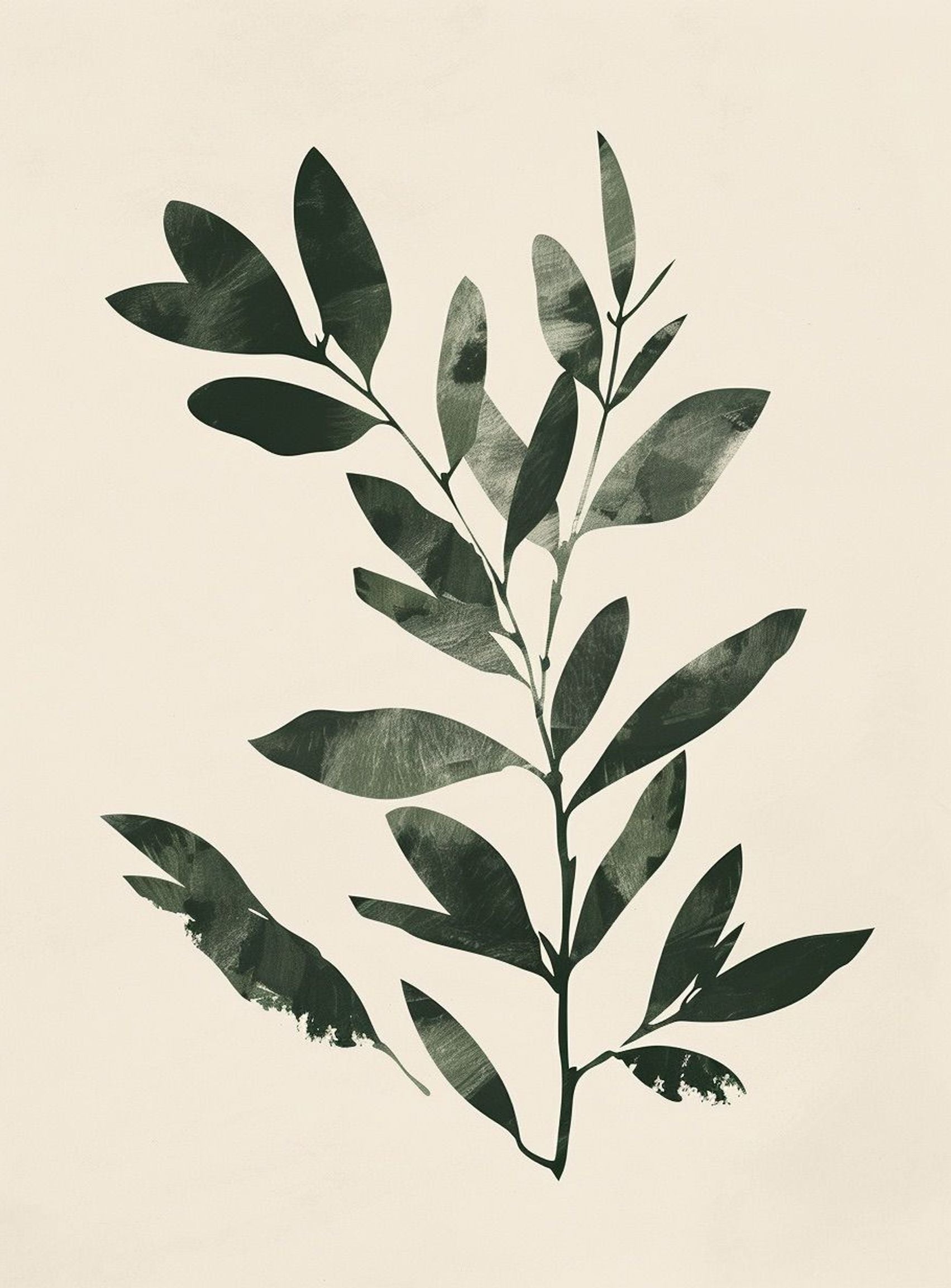 Dark green leaves on cream