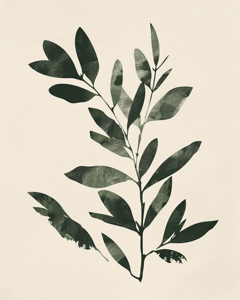 Dark green leaves on cream
