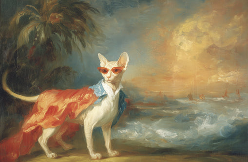 Sunglasses cat at the shore