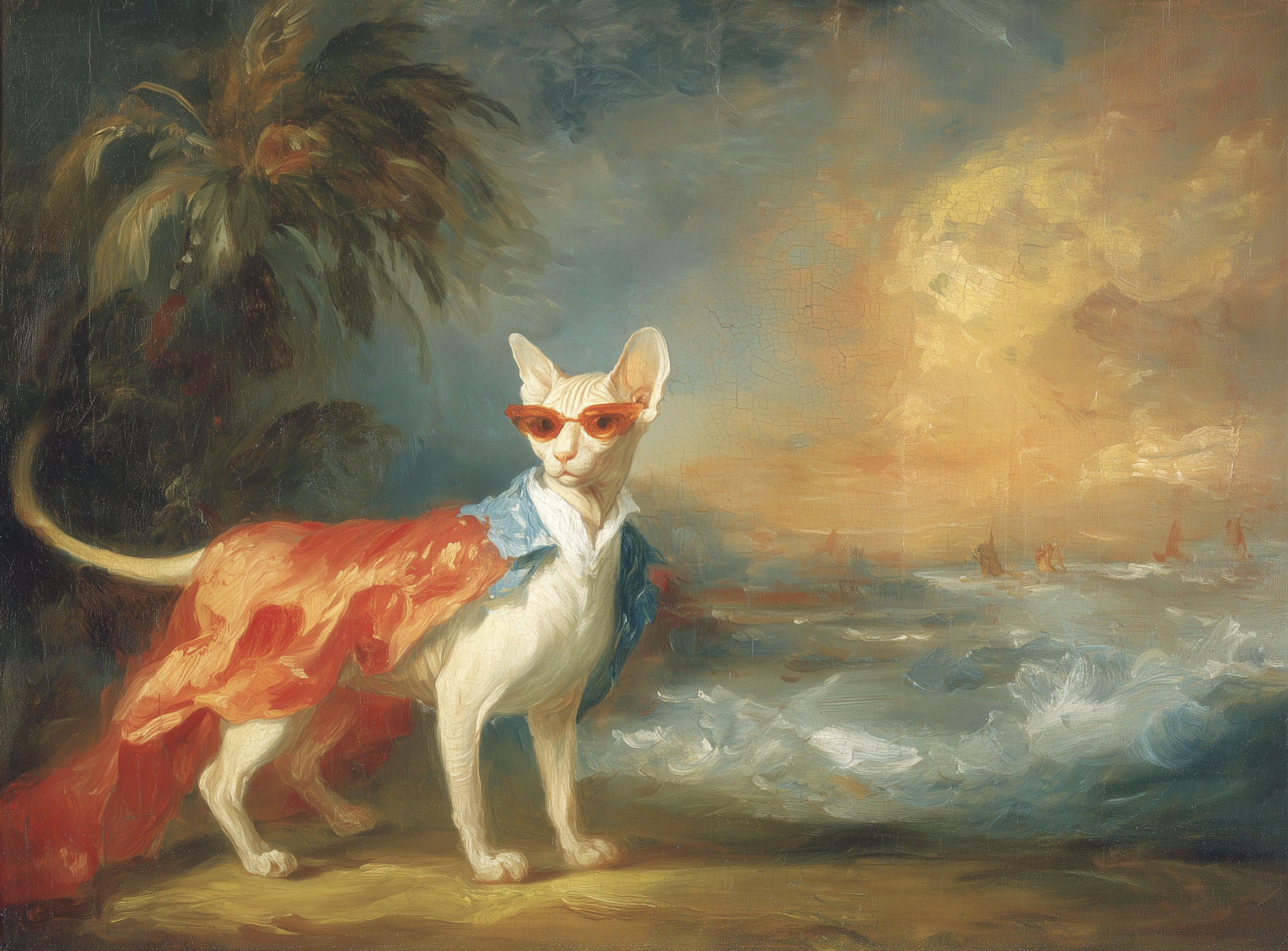 Sunglasses cat at the shore