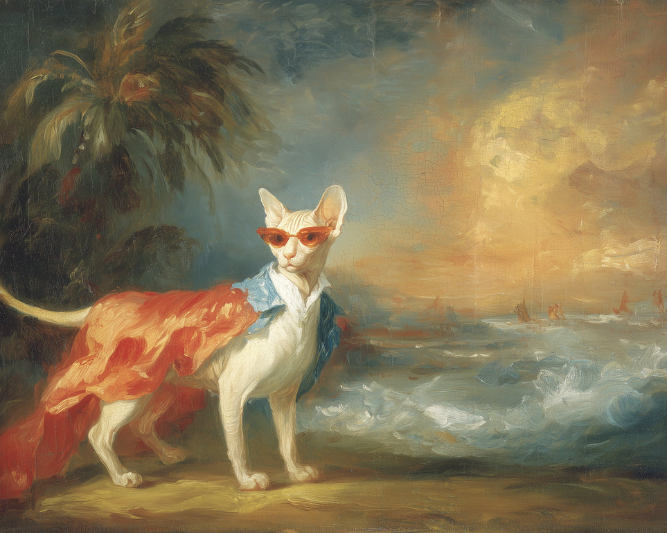 Sunglasses cat at the shore