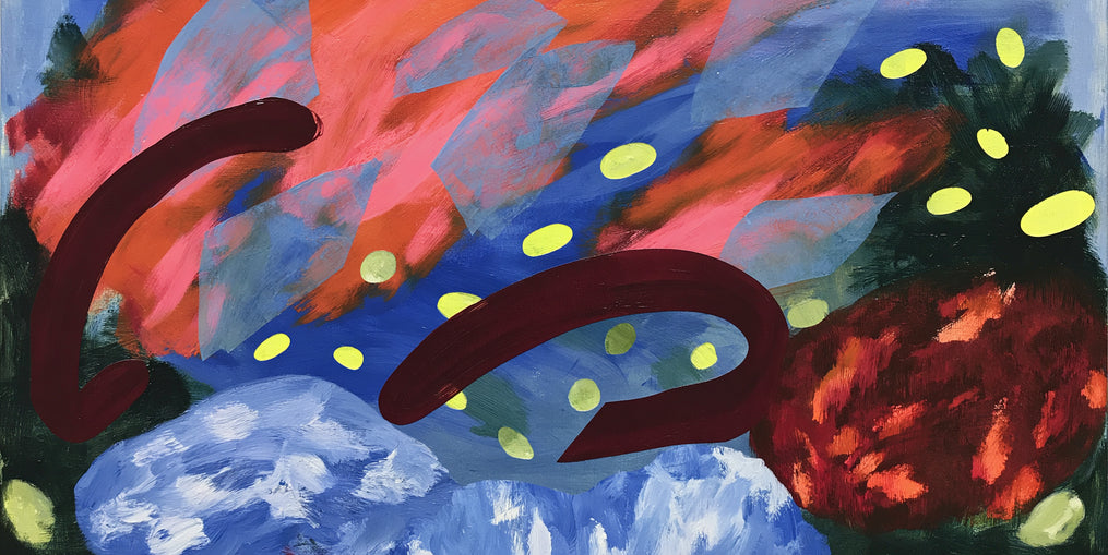 Layered brushstrokes with yellow ovals