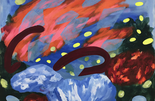Layered brushstrokes with yellow ovals