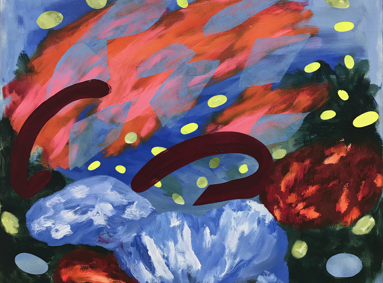 Layered brushstrokes with yellow ovals