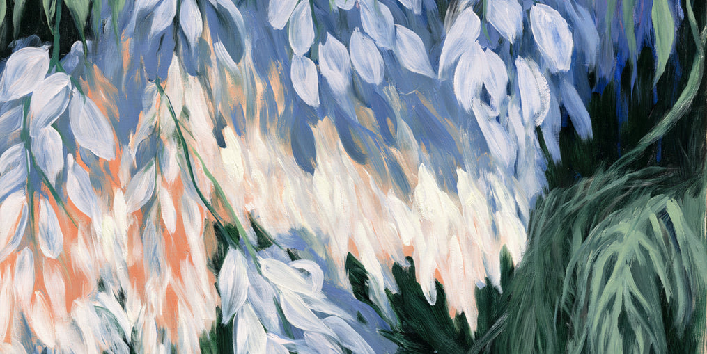 White blossoms in blue shade